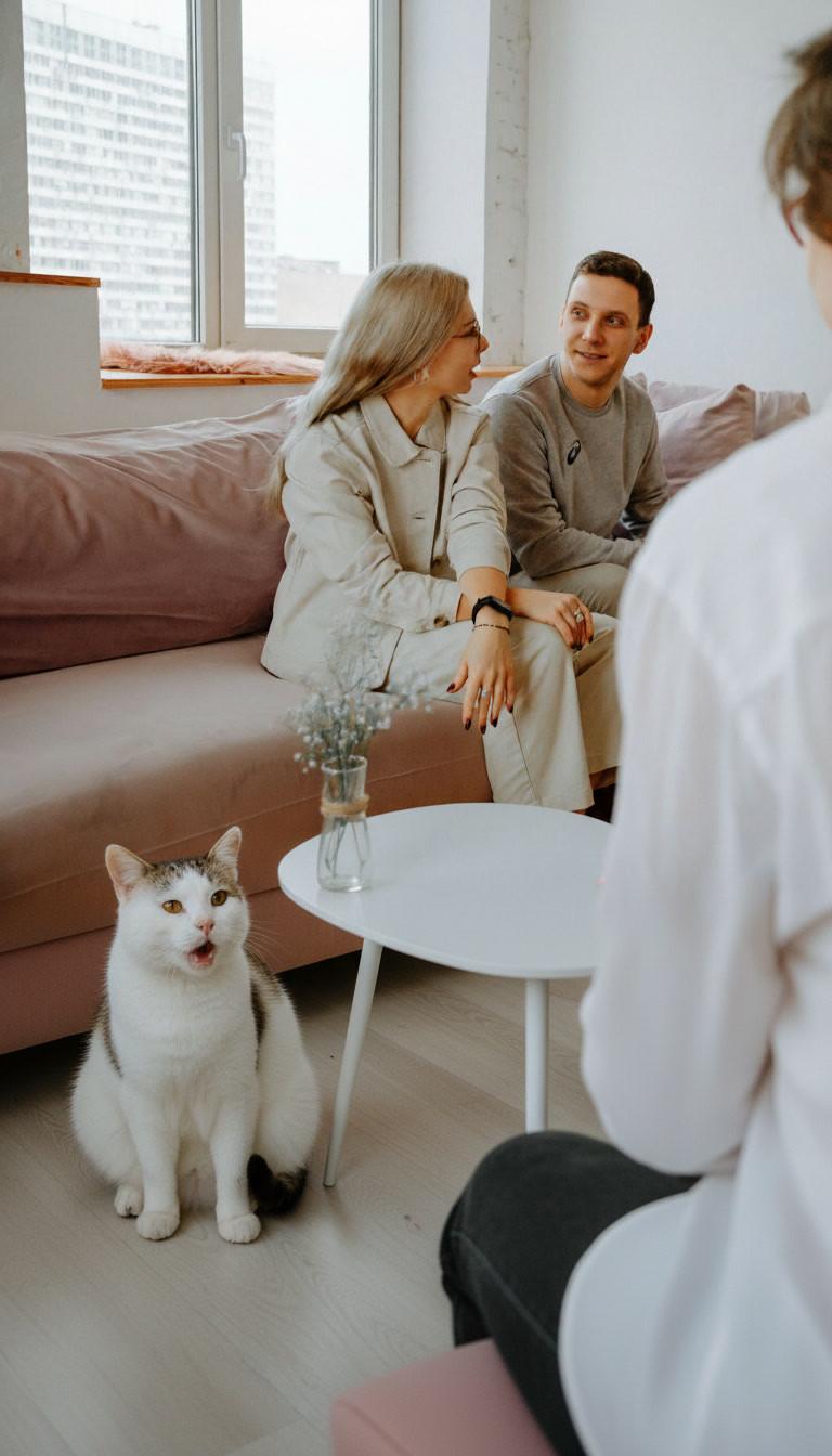 Chat regardant son propriétaire la bouche ouverte en train de miauler